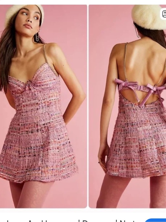 For Love And Lemons Dresses & Skirts - For Love & Lemons Celine Pink Tweed Mini Dress with Gold Chain Straps
